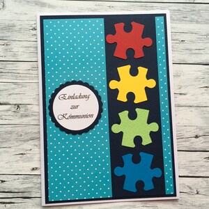 Einladungskarte zur  Kommunion mit Puzzleteilen , Kommunion, Einladung, Einladung Kommunion, Kommunion Einladung, Konfirmation, Einladungen,