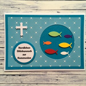 Glückwunschkarte zur Kommunion, Karte zur Kommunion mit Fischen, Konfirmation, Kommunion,