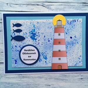 Glückwunschkarte zur Kommunion, Karte zur Kommunion mit Leuchtturm, Konfirmation, Kommunion,
