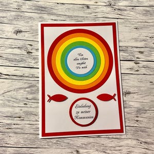 Einladungskarte zur  Kommunion mit Regenbogen,  Kommunion, Einladung, Einladung Kommunion, Konfirmation, Einladungskarten,