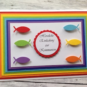 Einladungskarte zur  Kommunion mit Regenbogen,  Kommunion, Einladung, Einladung Kommunion,Kommunion Einladung,Konfirmation Einladungskarten,