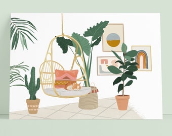 Postcard, Plants, Cat