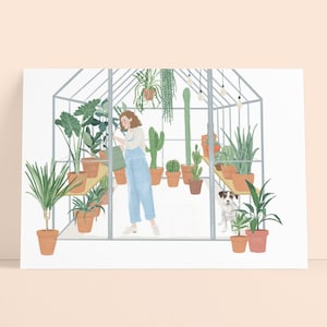 Postkarte, Gewächshaus, Pflanzen Frau