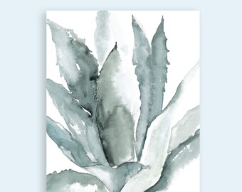 Agave Poster, A4, Wanddeko mit Sukkulente, Aquarell Illustration