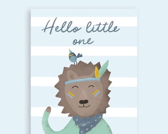 Baby poster for the nursery, A4, gift for baptism, lion