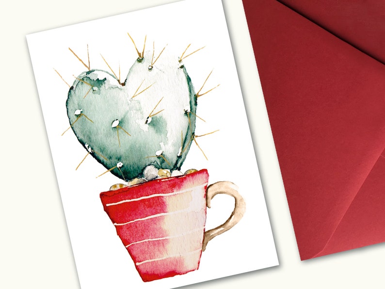 Postcard, wedding, love, cactus, heart, with envelope image 3