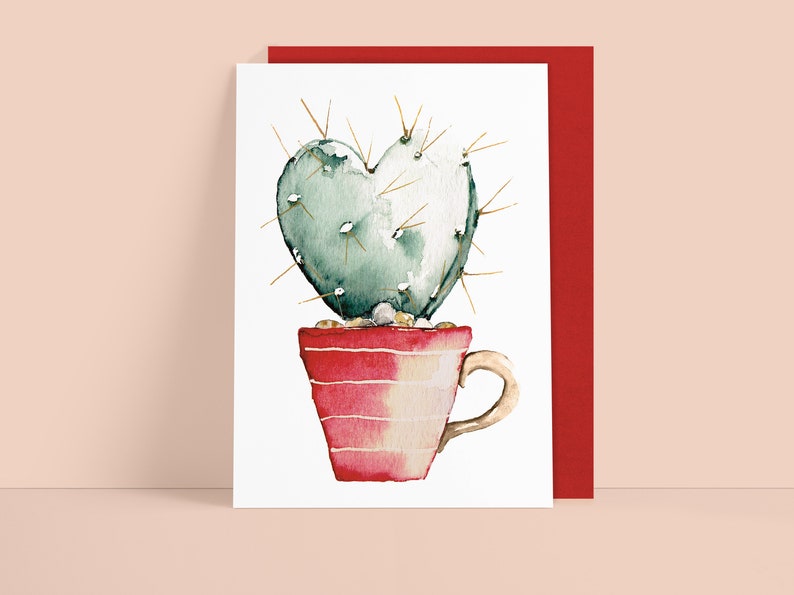 Postcard, wedding, love, cactus, heart, with envelope image 1