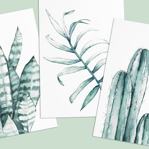 Postcards with plants watercolor, set of 3 cactus, palm, agave image 5