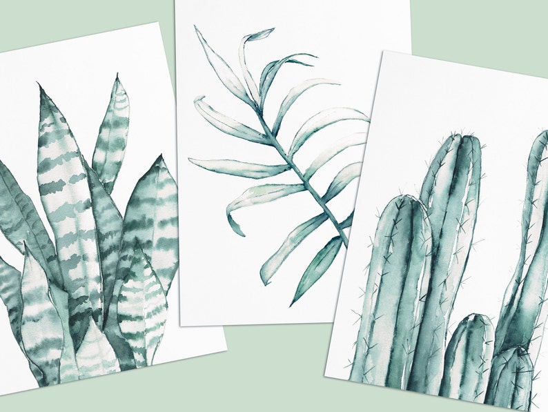 Postcards with plants watercolor, set of 3 cactus, palm, agave image 5