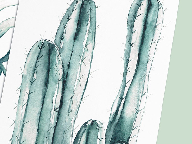 Postcards with plants watercolor, set of 3 cactus, palm, agave image 4