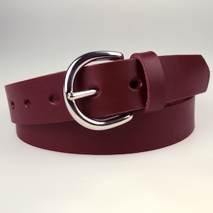 Burgundy Leather Belt - Full Grain Leather - 1 3/16 &quot; Wide (3cm) Made In UK