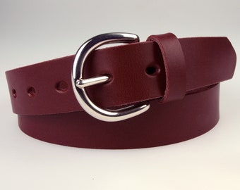 Burgundy Leather Belt - Full Grain Leather - 1 3/16 " Wide (3cm) Made In UK