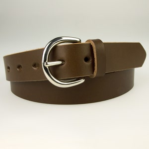 Brown Full Grain Leather Belt: Silver Buckle, Made in UK