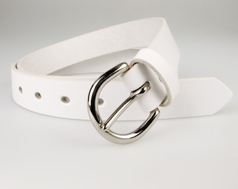 White Leather Belt - Full Grain Leather - 1 3/16 " Wide (3cm) Made In UK