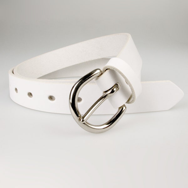 White Leather Belt - Full Grain Leather - 1 3/16 " Wide (3cm) Made In UK