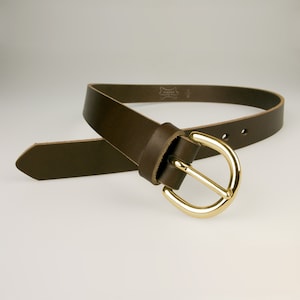 Brown Leather Belt - Solid Brass Buckle - Full Grain Leather - 1 3/16 &quot; Wide (3cm) Made In UK