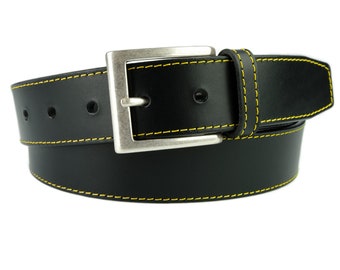 Black Leather Belt With 'Antique' Look Silver Plated Buckle - Made In UK