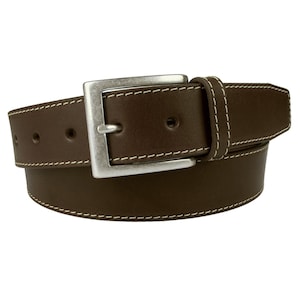 Brown Leather Belt With &#39;Antique&#39; Look Silver Plated Buckle - Made In UK