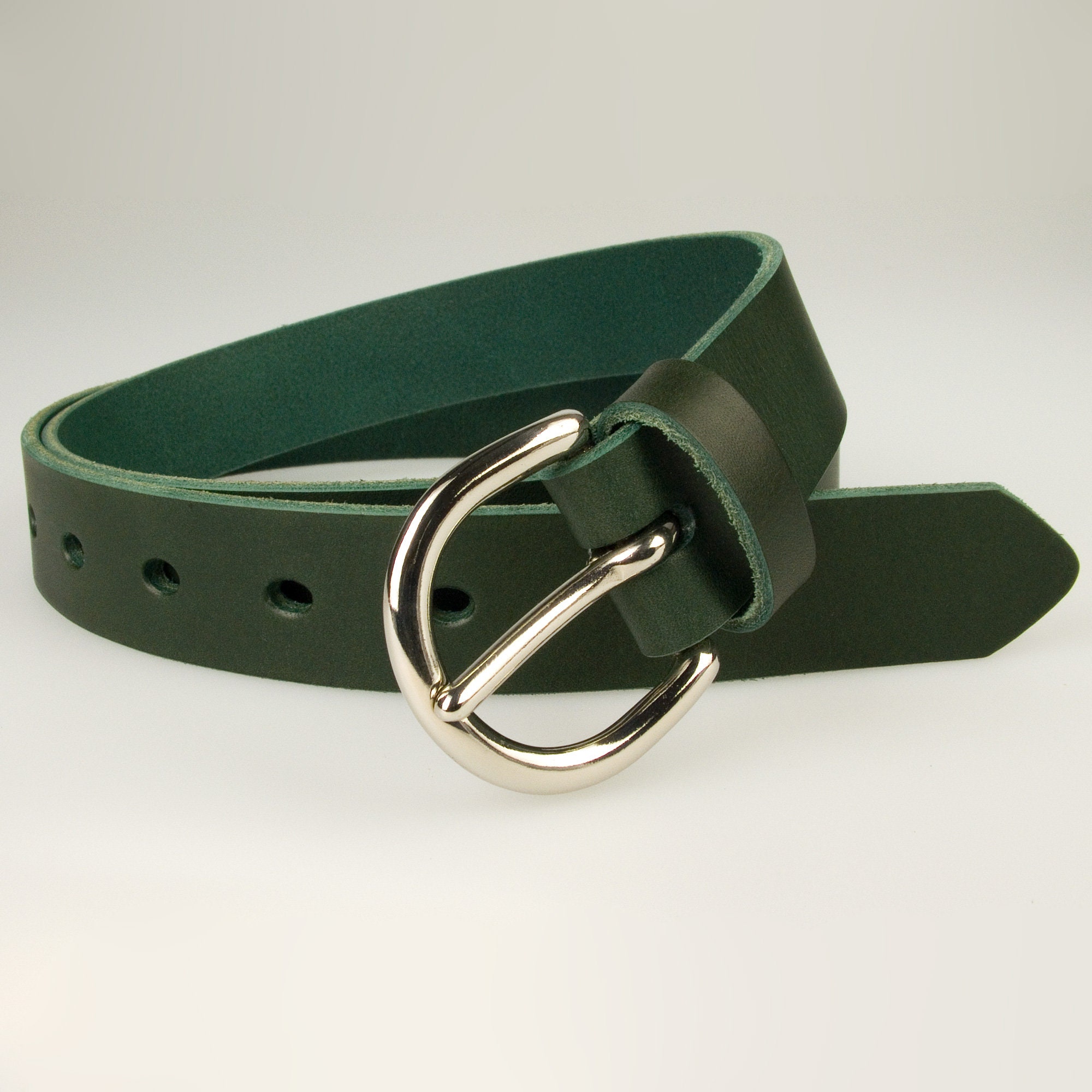 1876 Genuine Leather Green Belt Silver Buckle Size Medium 40” Buy Western Green Leather Belt With Silver Buckle  main image 2