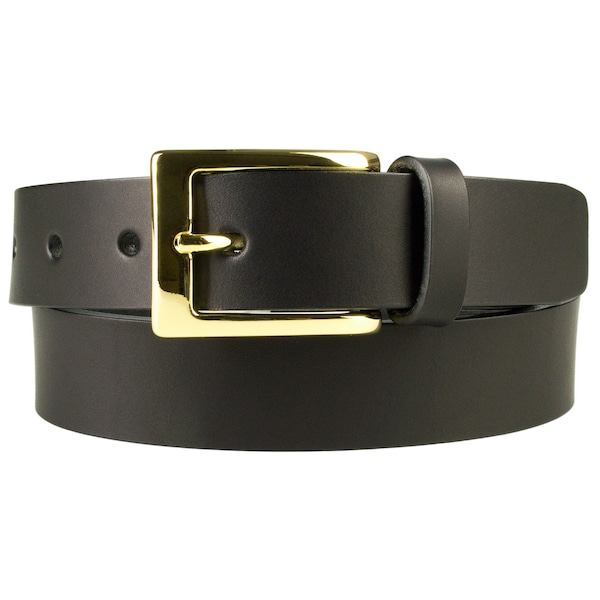 Black Leather Belt With Gold Buckle - Full Grain Vegetable Tanned Leather - 3cm Wide (1 3/16 inch)