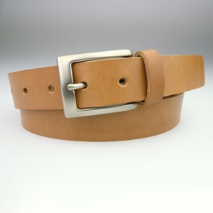Light Tan Leather Belt: Raw Edge Vegetable Tanned, Made In UK