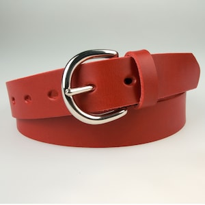 Red Leather Belt - Full Grain Leather - 1 3/16 &quot; Wide (3cm) Made In UK