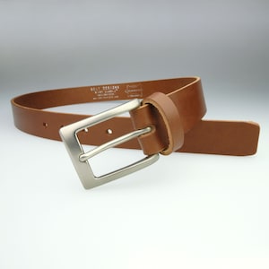Tan Leather Belt - Raw Edge Vegetable Tanned Leather - Matt Nickel Buckle - Made In UK