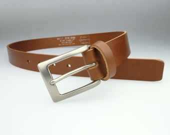 Tan Leather Belt - Raw Edge Vegetable Tanned Leather - Matt Nickel Buckle - Made In UK