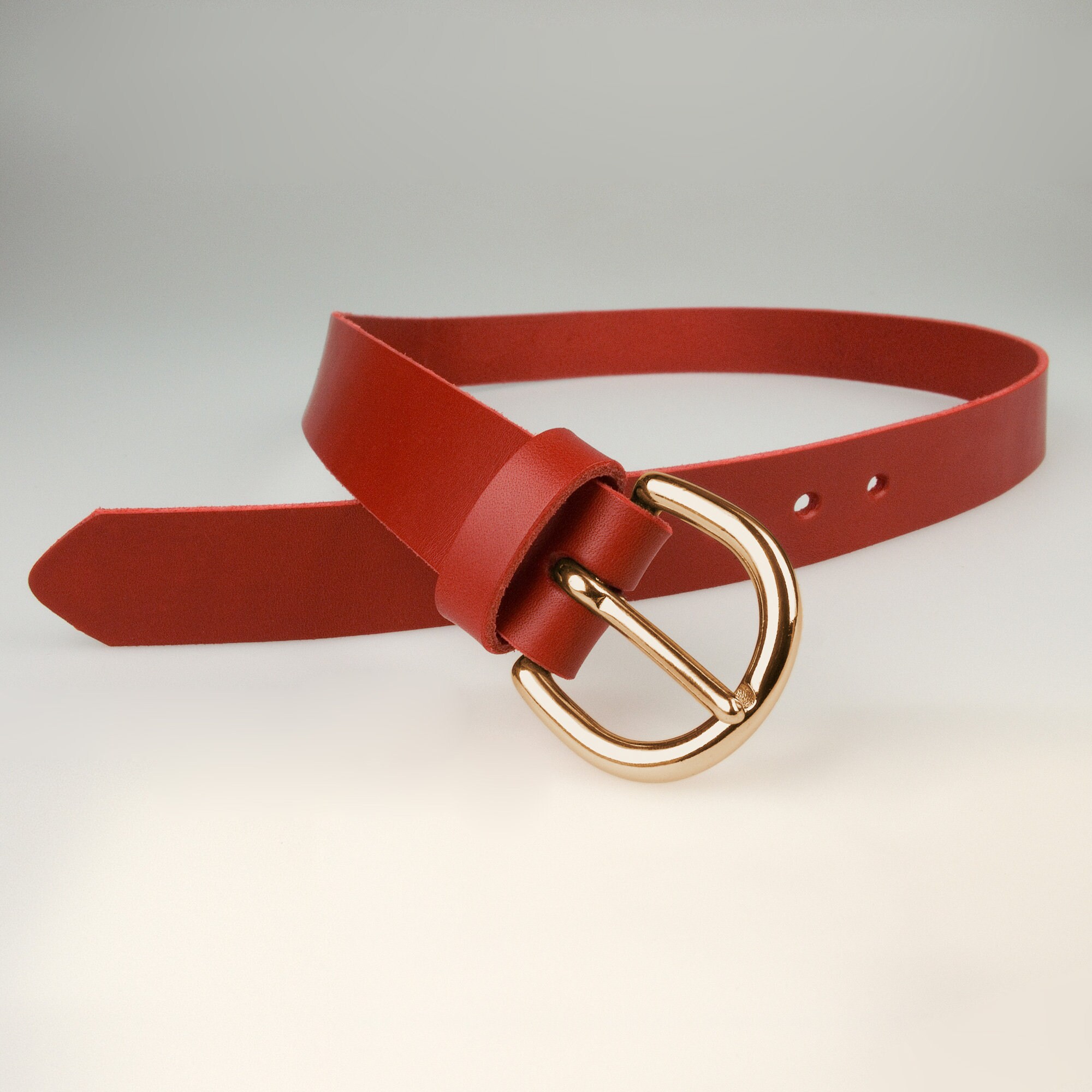Red belt with solid brass fab buckle Mythrojan Medieval Leather Belt with Solid Brass Buckle - Red main image 3
