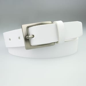 White Leather Belt - Full Grain Vegetable Tanned Leather - Matt Nickel Buckle - Made In UK