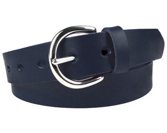 Womens Navy Blue Leather Belt - Full Grain Leather - Made In UK