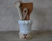 Vintage Container for Cooking Spoon Kitchen Utensils Ceramic Container Utensils Holder Ceramic Beige-Brown-White Storage for Cooking Utensils