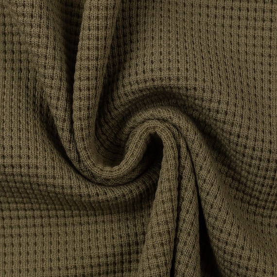 Waffle Knit Oslo Khaki Waffle Structure Cotton Knit Fabric Color 768 -   Hong Kong