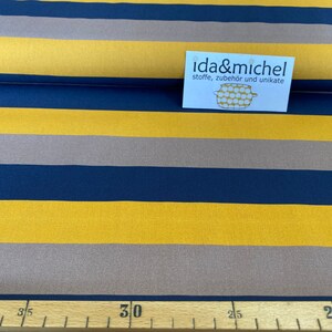 0.5 m cotton fabric woven fabric "Kim" - block stripes 3 cm - mustard yellow/dark blue/mud - striped