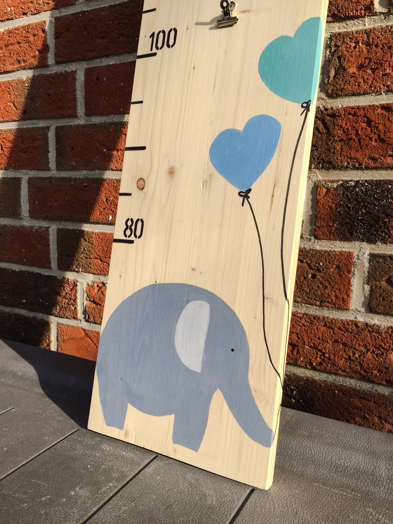 Bâton de mesure en bois éléphant bleu pour enfant cadeau personnalisé et durable pour baptême, naissance ou premier anniversaire image 6