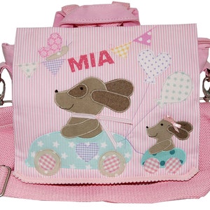 Kindergartenrucksack mit Namen Rosa Hunderennen Rucksack, personalisiert, Kindergartentasche, mit Name, Kindergartenkind, Kinderrucksack Bild 1