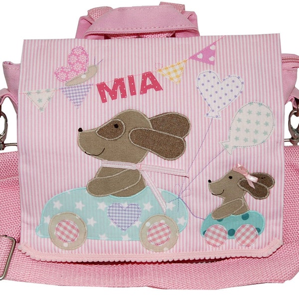 Kindergartenrucksack mit Namen  -Rosa Hunderennen- Rucksack, personalisiert, Kindergartentasche, mit Name, Kindergartenkind, Kinderrucksack