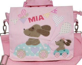 Kindergartenrucksack mit Namen  -Rosa Hunderennen- Rucksack, personalisiert, Kindergartentasche, mit Name, Kindergartenkind, Kinderrucksack