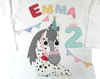 Geburtstagsshirt - Pferd - Geburtstagsshirt mit Namen von wohnzwerg Langarmshirt Mädchen 2 Shirt personalisiert Pferdeshirt Mädchenshirt