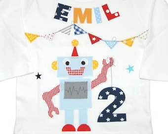 Geburtstagsshirt Roboter - Geburtstagsshirt Kinder Geburtstagsshirt Shirt mit Name Shirt mit Zahl T-Shirt personalisiert Junge Blau