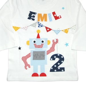 Birthday Shirt Robot - Birthday Shirt Children Birthday Shirt Shirt with Name Shirt with Number T-Shirt Personalized Boy Blue