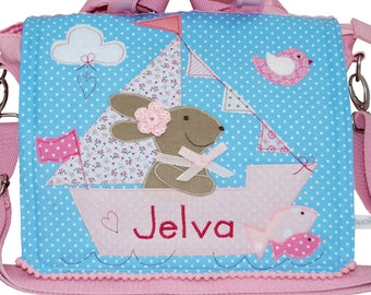 Kindergarten backpack - Ahoy, rabbit - pink/light blue - with name, personalized, backpack, kindergarten, children's bag, rabbit backpack