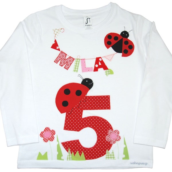 Birthday shirt - ladybug - children's party, children's birthday, with name, number, children's shirt, girls' shirt, sweater, T-shirt, red, lucky beetle
