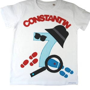 Birthday Shirt-Detective-Agent personalized with name boy children&#39;s birthday party treasure hunt detective party agent magnifying glass footprints