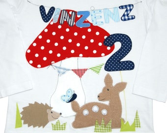 Camicia di compleanno animali della foresta - bambini, camicia di compleanno, camicia per ragazzi con nome, camicia con numero, compleanno di cervo riccio foresta personalizzato