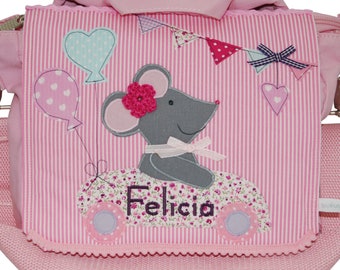 Kindergarten backpack with name - Pink mouse race- Kindergarten bag by wohnzwerg- Backpack personalized Kindergarten bag mouse