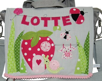 Kindergarten backpack strawberry house-grey pink- backpack, children's bag, girls' backpack, kindergarten, gift, children's day, personalized