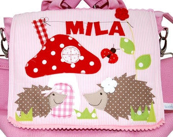 Kindergarten backpack with name - Little hedgehog backpack personalized kindergarten bag kindergarten child children's backpack girls forest animals