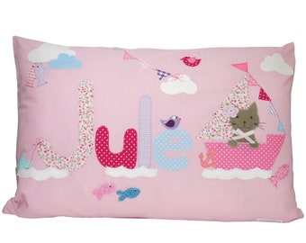 Pillow with name cat- pillowcase pillow birth pillowcase pillow personalized cuddly pillow children's pillow baby pillow ship maritime