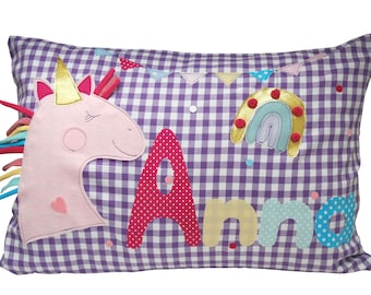 Namenskissen -Einhorn- Kissen mit Namen, Kissenbezug, Kissen Geburt, Baby Kissenhülle, Kissen personalisiert, Kuschelkissen, Kinderkissen